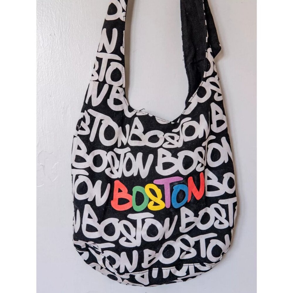 Robin Ruth BOSTON Signature Printed Canvas Sling Bag Tote Black White School